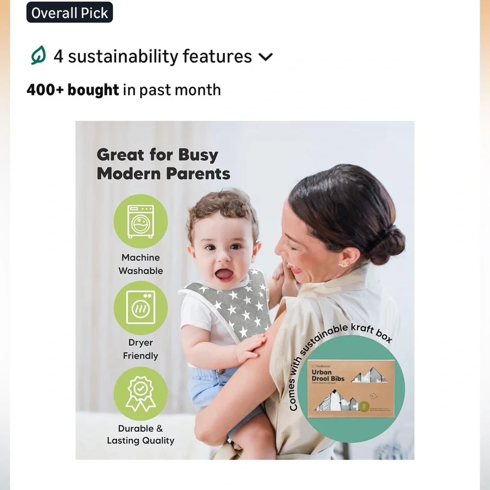 NWOT! Keababies 8-Pack Organic Bibs, 0-24 Months, Grayscale (3 extra included)